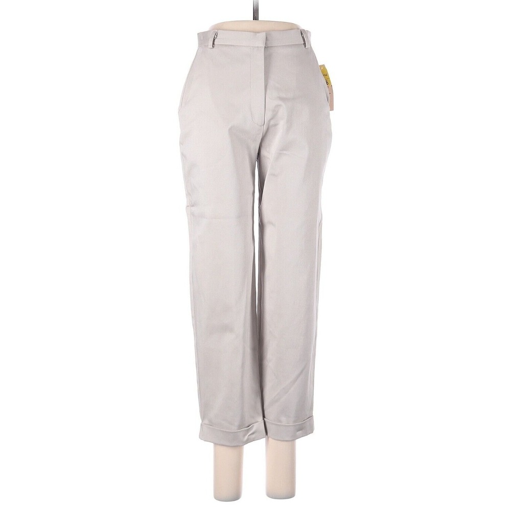 NWT CRAZY LARRY CASUAL STRAIGTH CLASSIC HIGH RISE CUFF CROPPED PANTS SZ 6 BEIGE